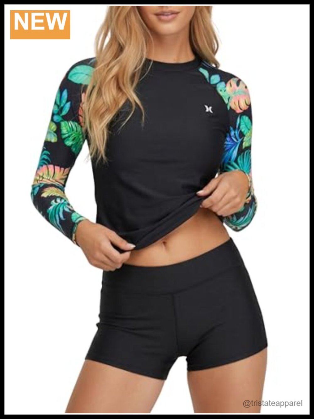 Hurley Women's 2-Piece Rash Guard & Swim Shorts Set Long Sleeve Swimsuit